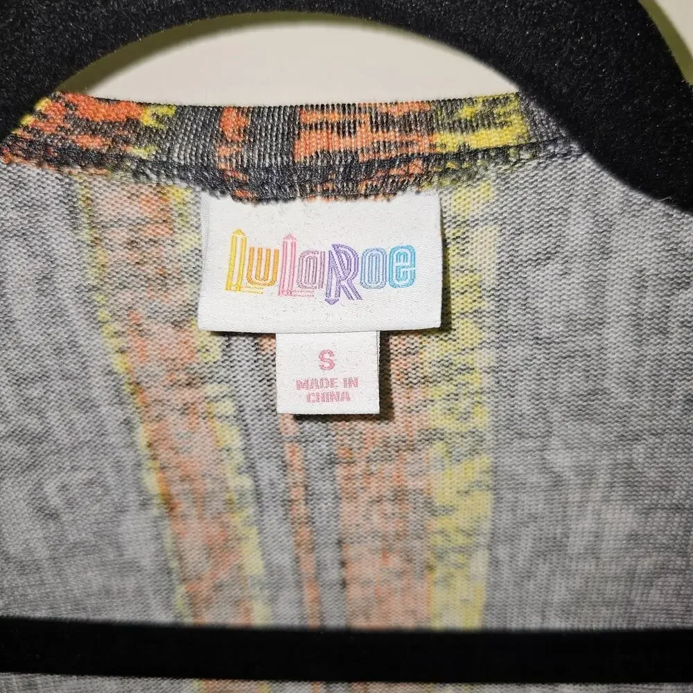 Gray Open Front Knit  Cardigan Yellow Orange Stripes S NWT | LuLaRoe Caroline